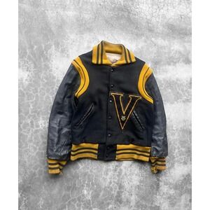 Vintage 1950's Distressed Leather Varsity Letterman Jacket